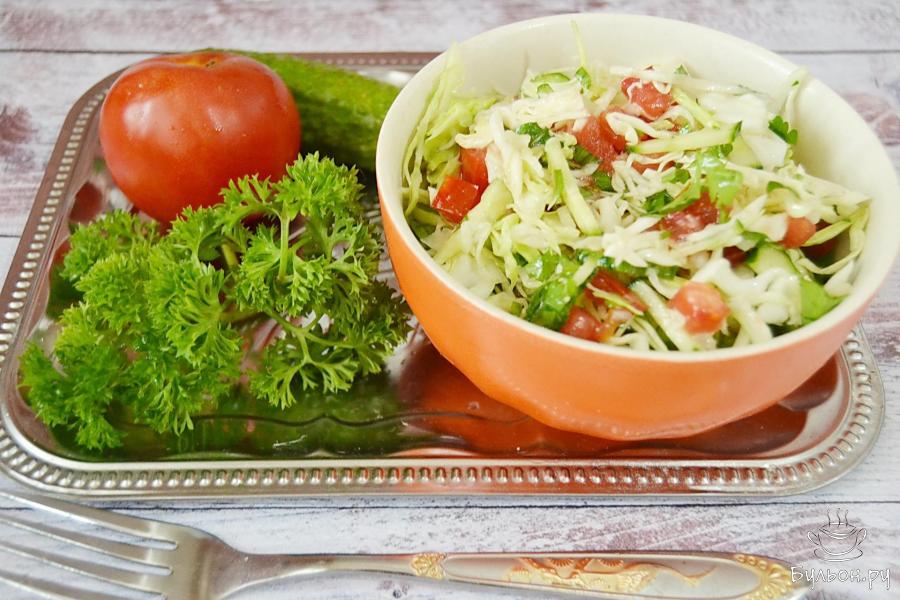 Салат из свежей капусты, огурцов и помидоров - пошаговый рецепт с фото