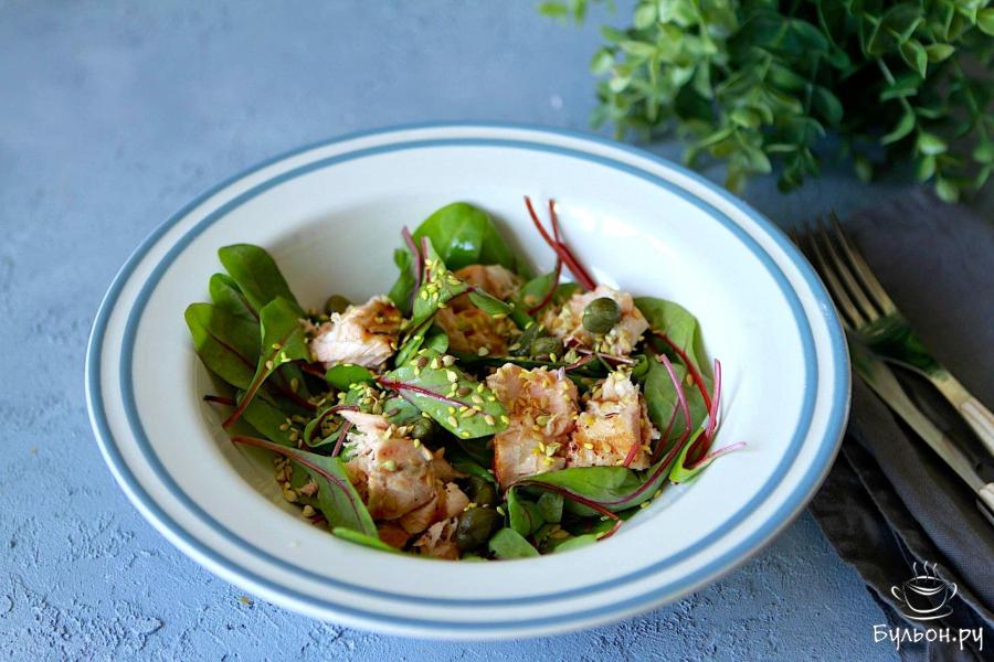 Теплый салат с лососем - пошаговый рецепт с фото