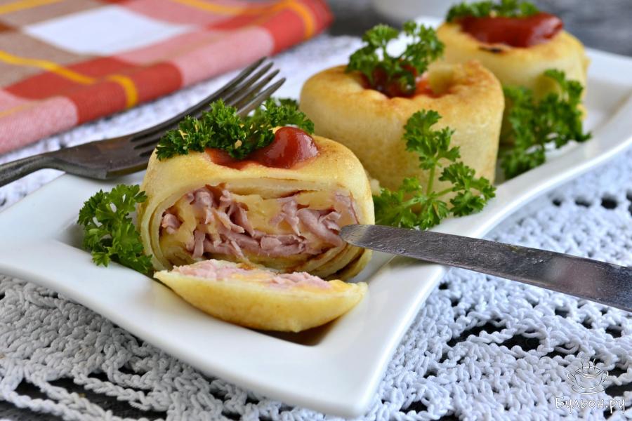 Блинчики с колбасой и сыром - пошаговый рецепт с фото