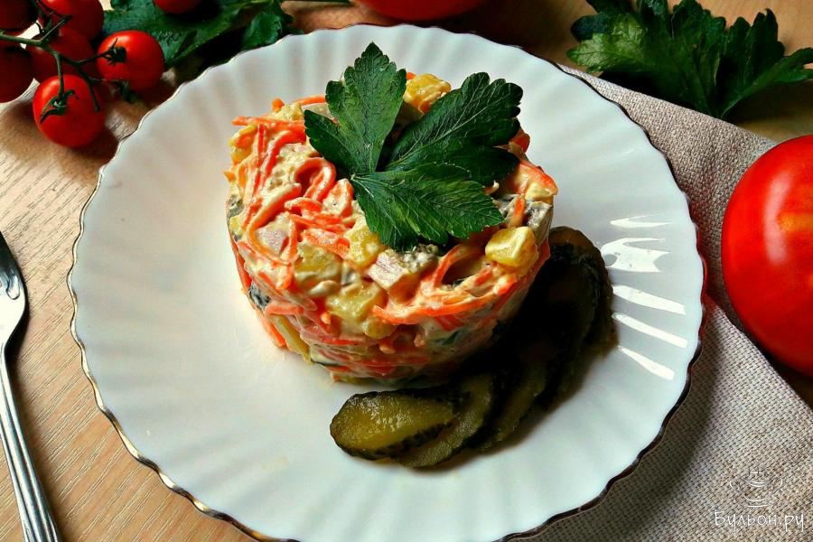 Салат с карбонадом и корейской морковью - пошаговый рецепт с фото