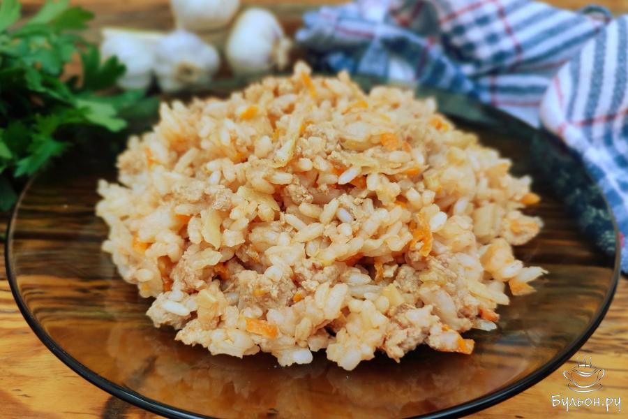 Рис с фаршем и капустой на сковороде - пошаговый рецепт с фото