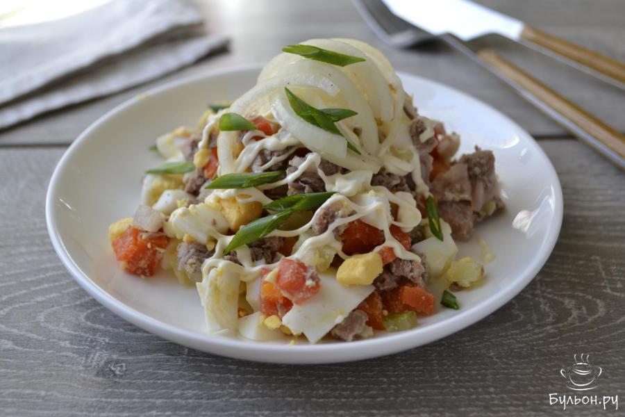 Салат из говядины, вареных овощей и маринованного лука - пошаговый рецепт с фото