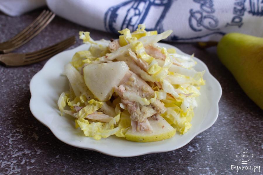 Салат из пекинской капусты, с вареной курицей и грушами - пошаговый рецепт с фото