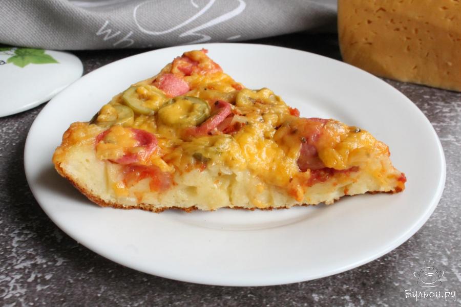 Открытый пирог на кефире с сосисками и сыром "А-ля пицца"