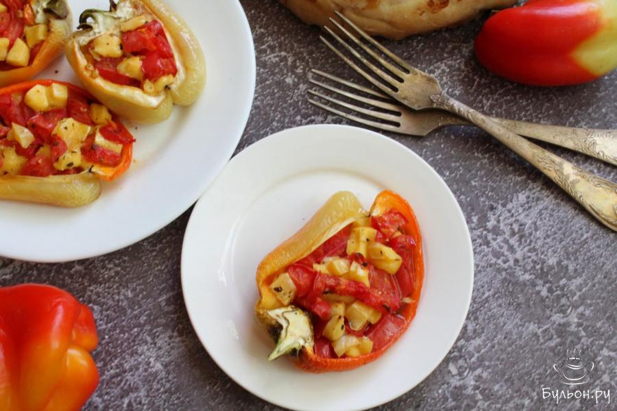 Болгарские перцы с сыром и помидорами в духовке - пошаговый рецепт с фото