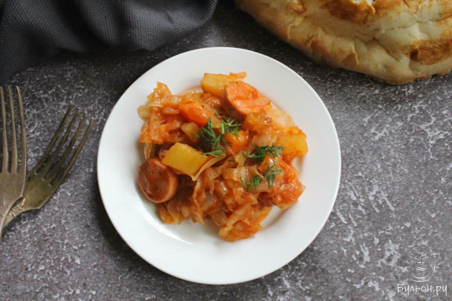 Овощное рагу с капустой и сосисками - пошаговый рецепт с фото
