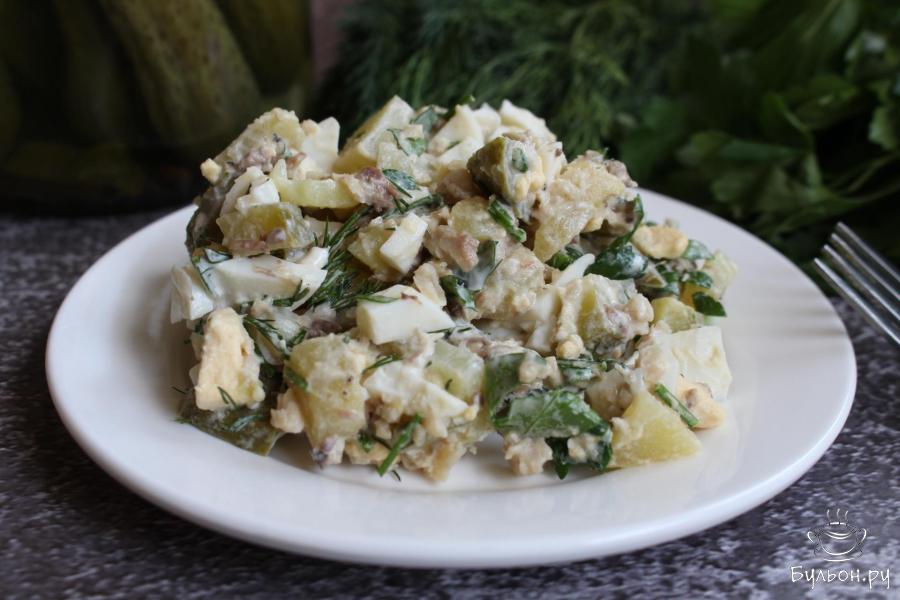 Картофельный салат с консервированной рыбой и огурцами Картофельный салат с консервированной рыбой и огурцами
