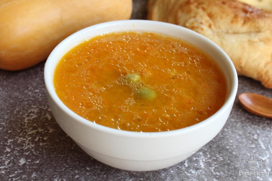 Постный суп-пюре из тыквы с зеленым горошком