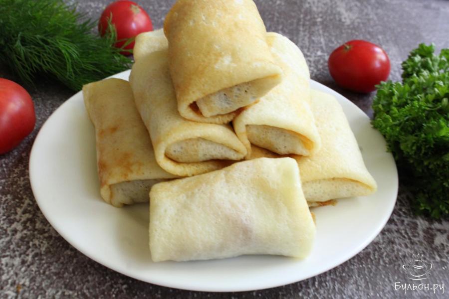 Фаршированные блинчики с фаршем и картошкой Фаршированные блинчики с фаршем и картошкой