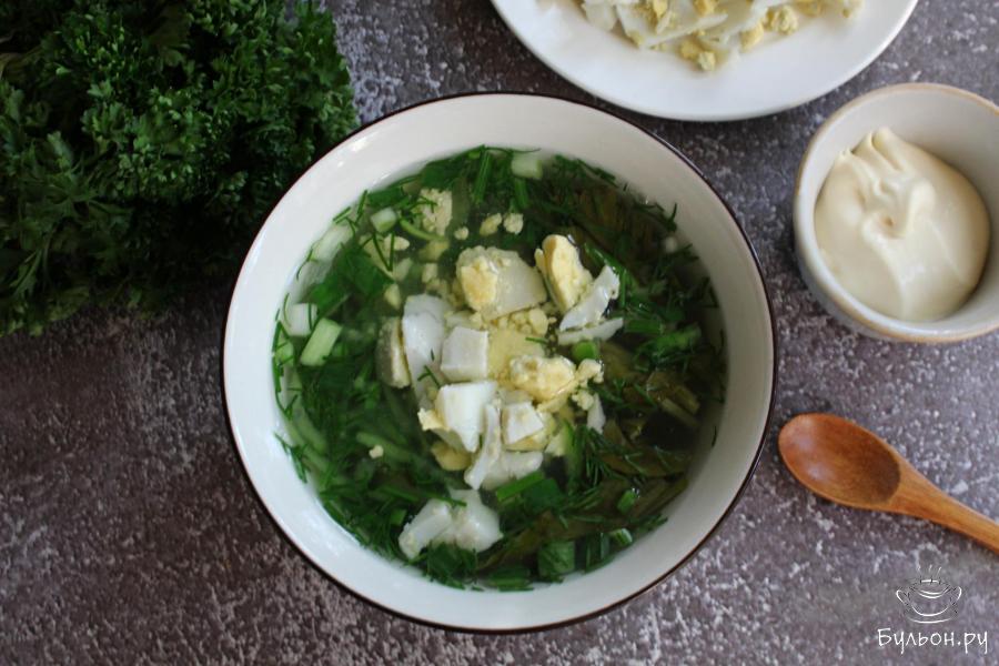 Холодный суп со щавелем и свежими огурцами