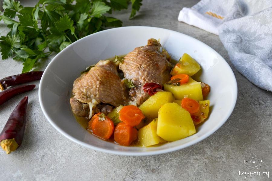 Как приготовить на казане жаркое с курицей и картошкой по-узбекски? Показываю пошагово с фото