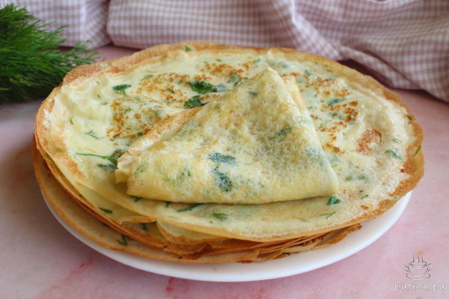 Тонкие блинчики на молоке с зеленью